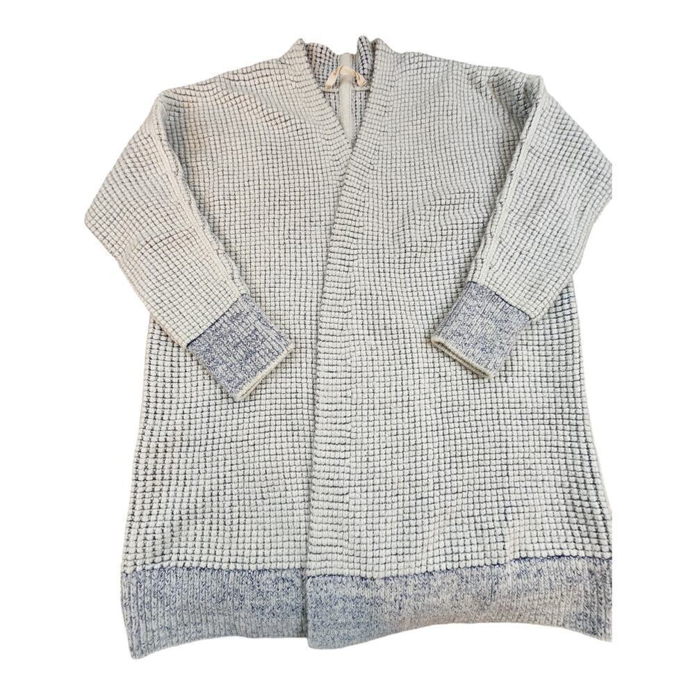 Soft surroundings large chunky knit open front cardigan sweater blue and white
